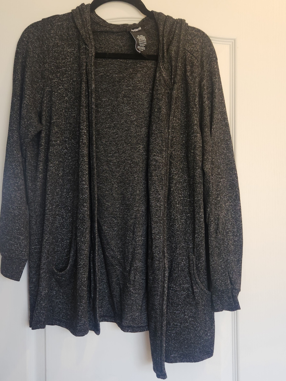 Premise Heathered Charcoal Hooded Open-Front Cardigan XL EUC